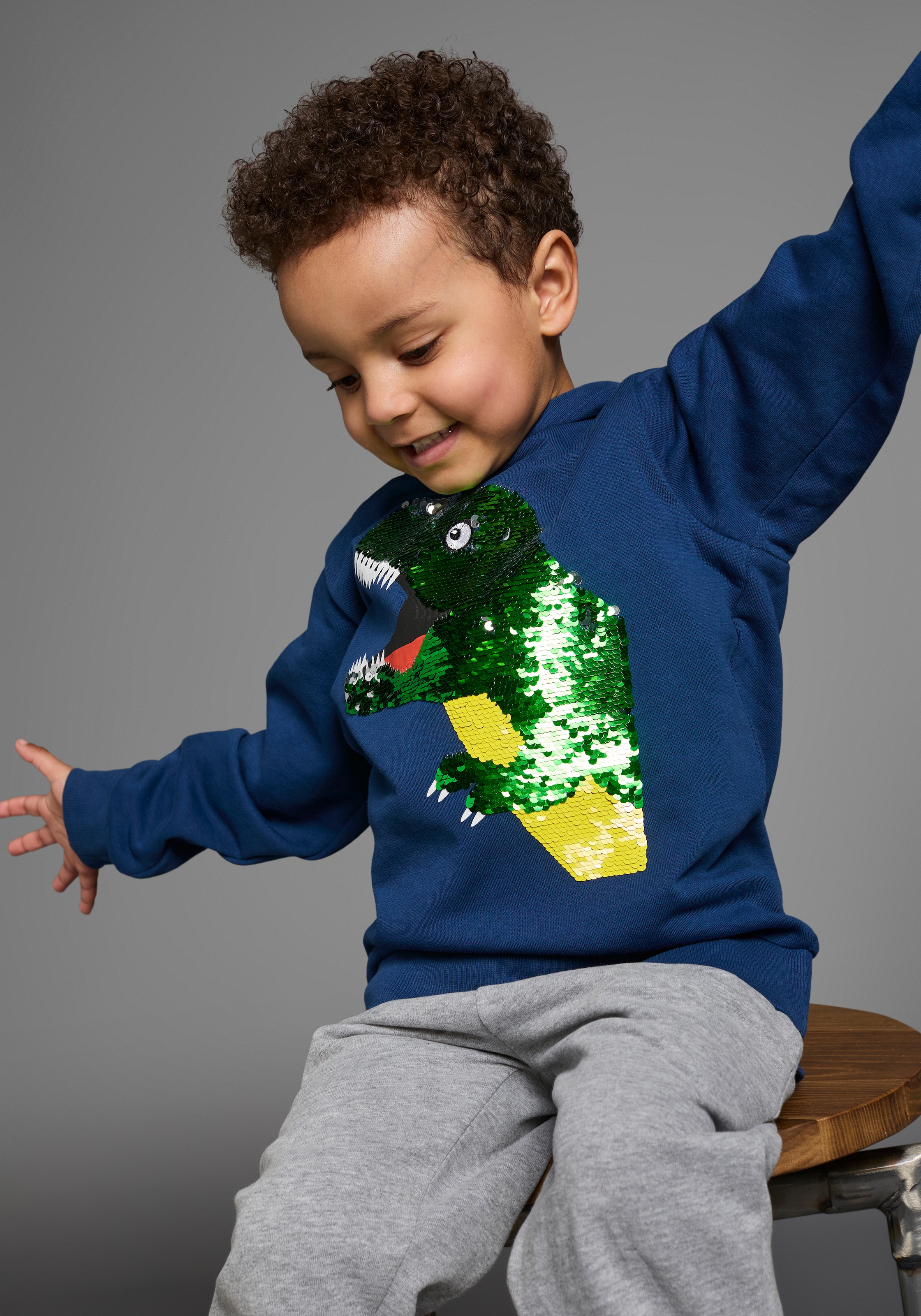 KIDSWORLD Kapuzensweatshirt »mit tollem Dino aus Wendepailletten«, Langarm,  Basic-Passform,  bedruckt,  aus  Baumwolle