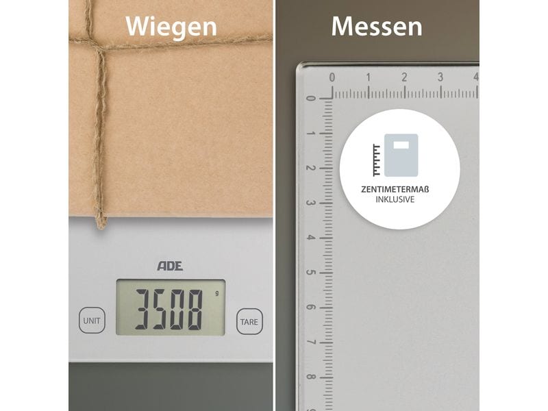 ADE Küchenwaage Bridget digital Silber Digitale Waage mit Zentimetermass Bridget