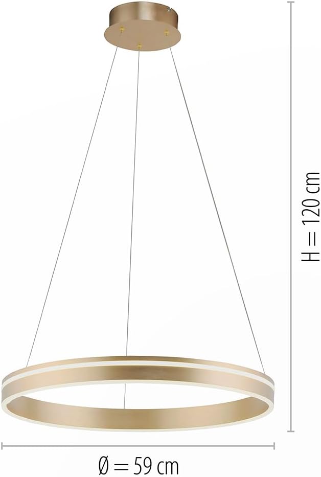 Paul Neuhaus Q-VITO LED Pendelleuchte, Works with Alexa – Smart Home, Fernbedienung CCT warmeiß – kaltweiß (59cm Messing)