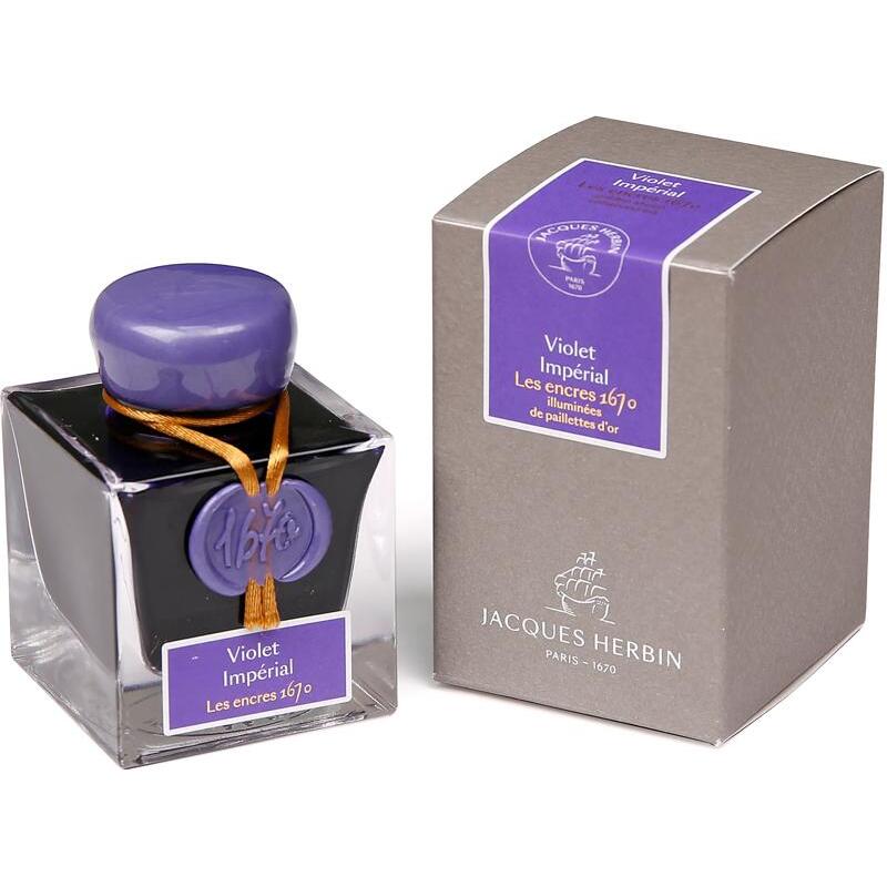 Encre 1670 à paillettes dorées 50ml - Violet Impérial