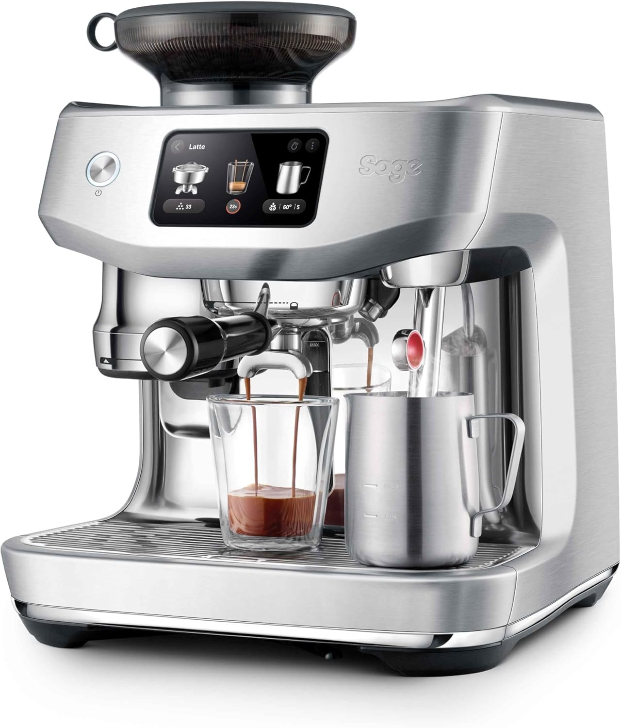 Sage - The Oracle Jet - Siebträgermaschine, Espressomaschine mit integriertem Mahlwerk - Manueller & automatischer Milchaufschäumer - 1600W - 14 Voreinstellungen, inkl. Knock Box - Edelstahl