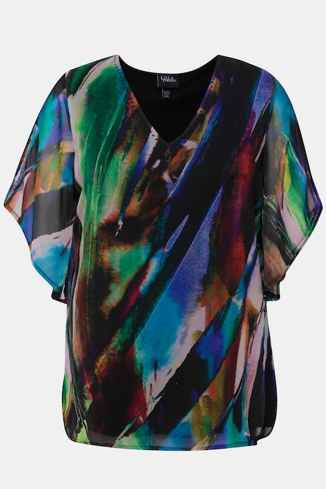 Blusenshirt, A-Linie, V-Ausschnitt, Chiffon-3/4-Arm