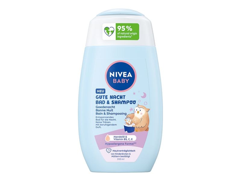 NIVEA BABY Bad & Shampoo Gute Nacht 200 ml Pflegeshampoo schützt und stärkt Haut und Haare und reinigt sanft