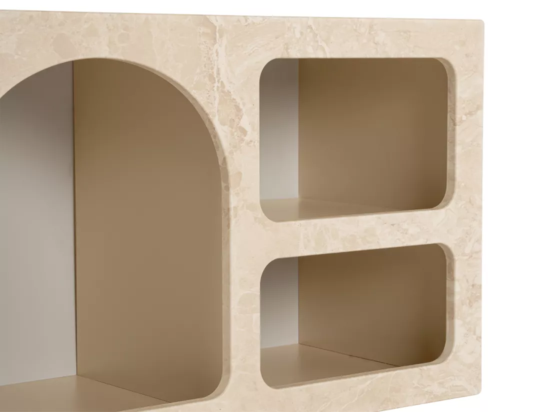 Meuble TV avec 7 niches - Effet marbre beige - LUELA