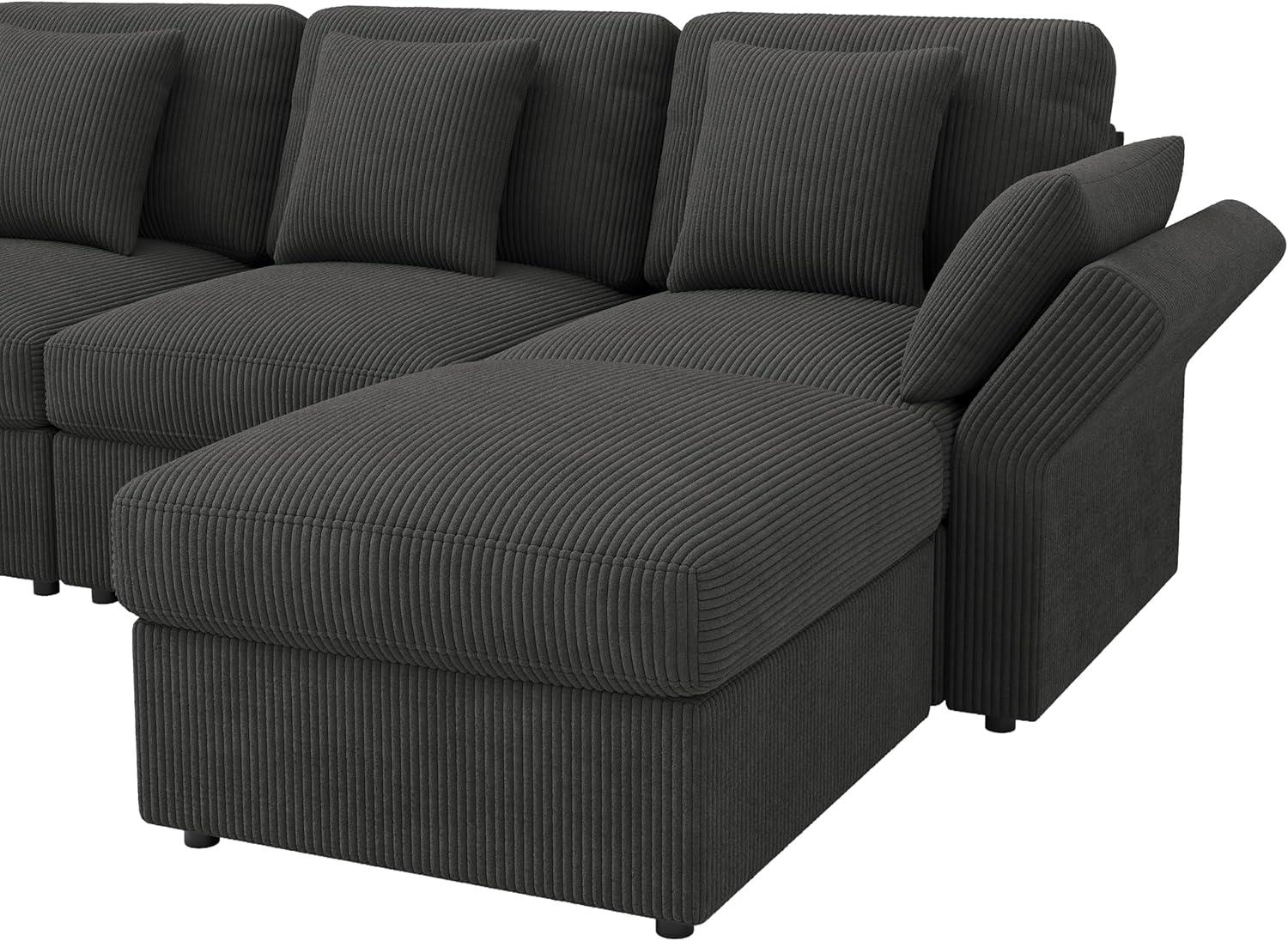 Merax Ecksofa modulares U-förmiges Sofa mit multifunktionalem Fußhocker (L/U-Form), verstellbaren Armlehnen, Cordstoff, 4-Sitzer Couch für Wohnzimmer/Schlafzimmer, Grau