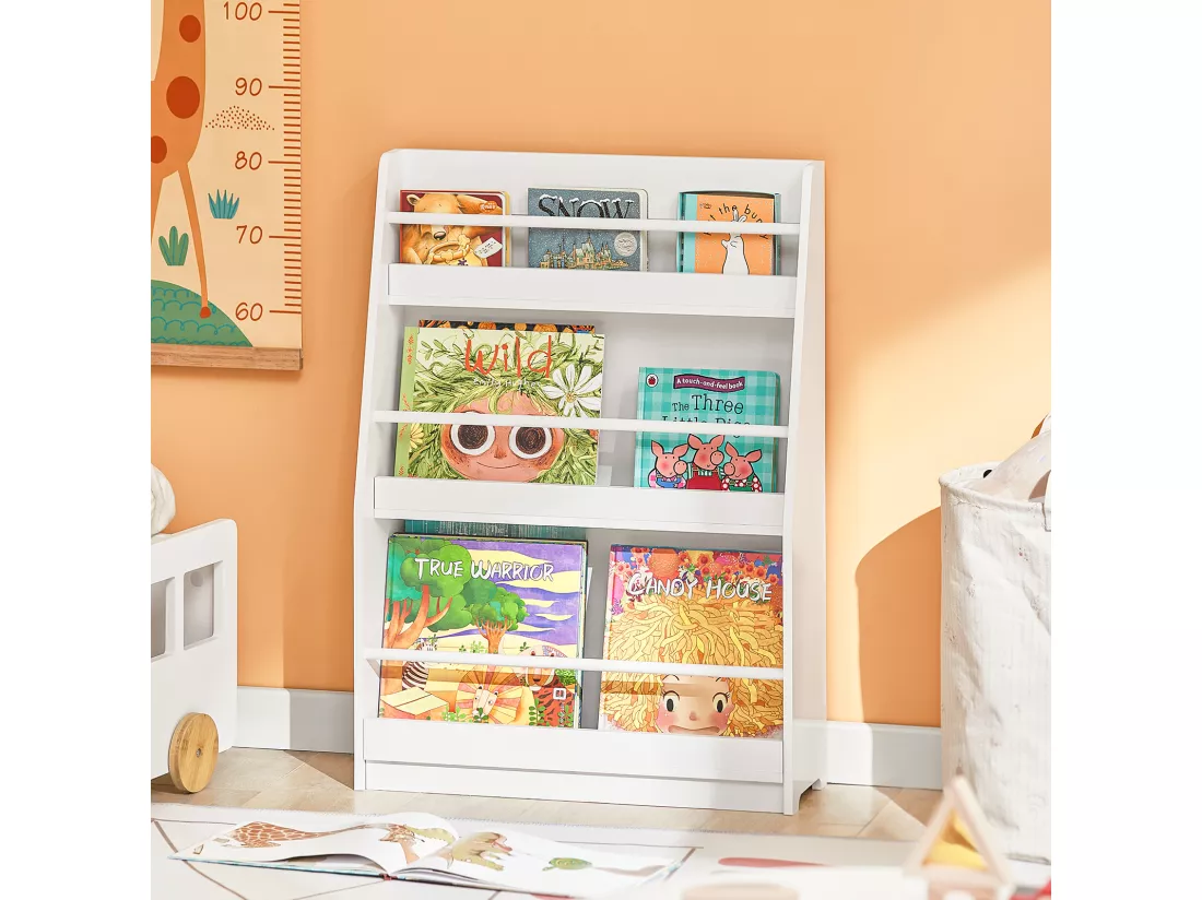 Bibliothèque Montessorienne pour Enfants, Étagère à Livres Étagères à 3 hauteurs, Blanc, KMB45-W