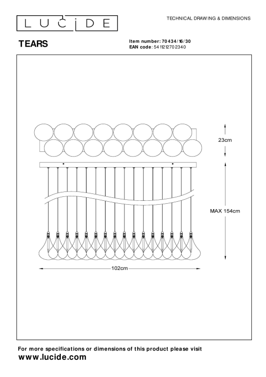 Lucide Tears 16 cluster hanglamp lineair zwart