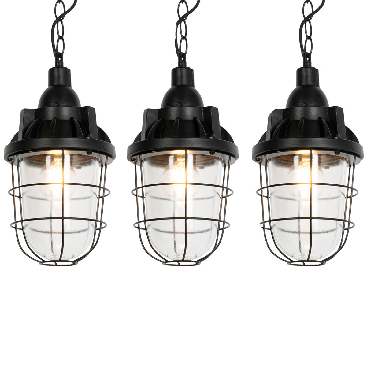 Set van 3 industriele hanglampen zwart - Cabin