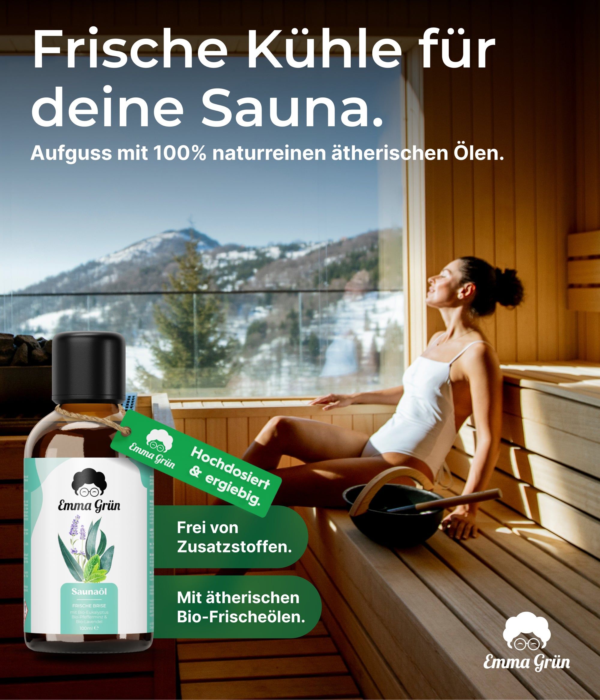 Emma Grün® Bio Saunaöl Frische Brise mit Eukalyptus, Pfefferminz & Lavendel