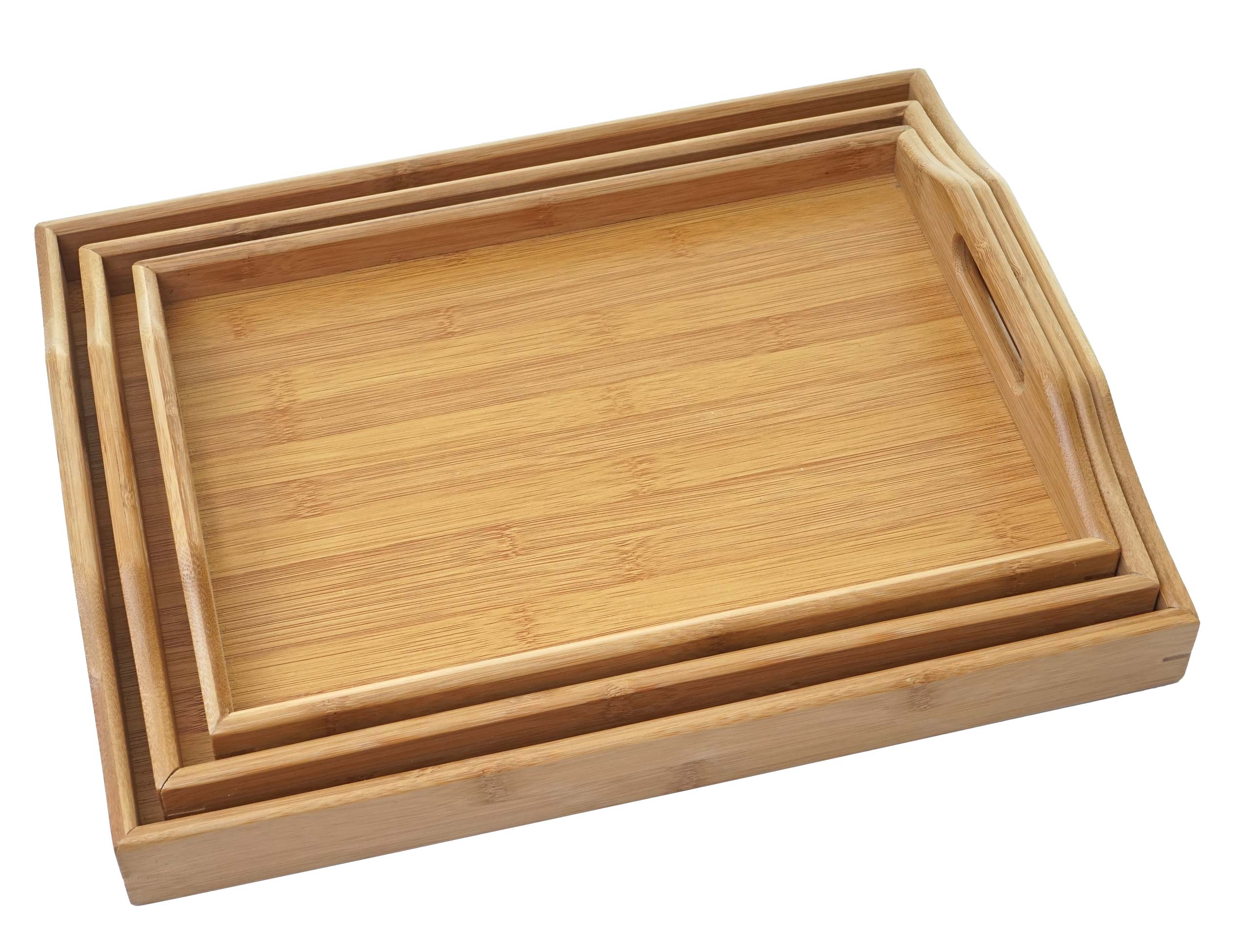 3er Set Tablett MCW-B86, Serviertablett Holztablett Frühstückstablett Dekotablett, Bambus