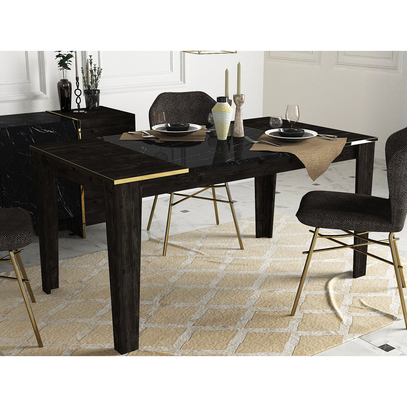Homitis Table de repas Veyron noir/doré  - 145x85x76.2 cm