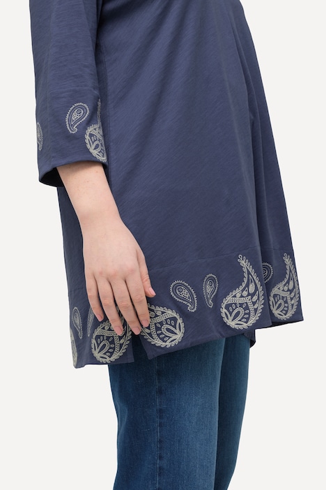 Jerseytunika, Paisley, V-Ausschnitt, 3/4-Arm, Biobaumwolle