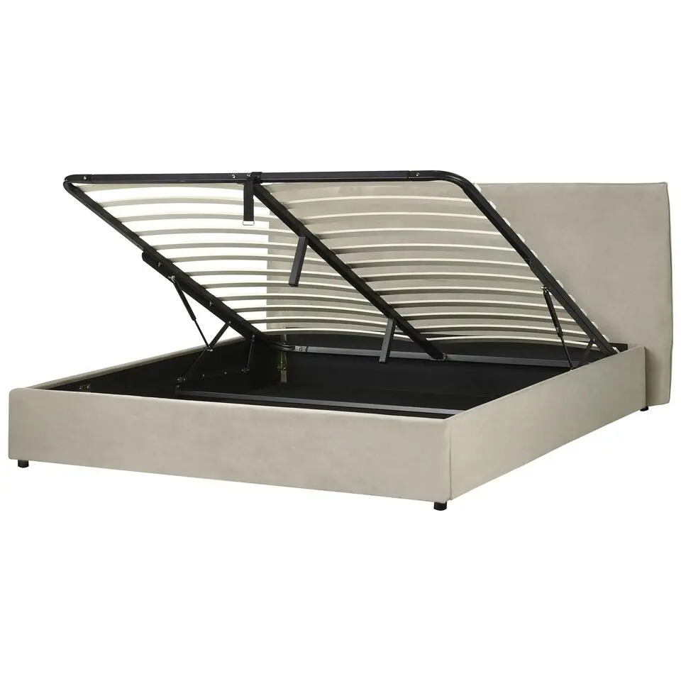 LAVAUR - Bed met opbergruimte - Taupe - 180 x 200 cm - Fluweel