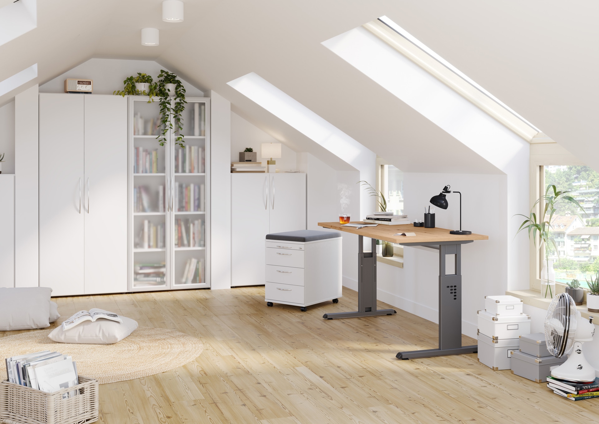 Aktenschrank 80 cm Weiß/ Rahmen Silber
