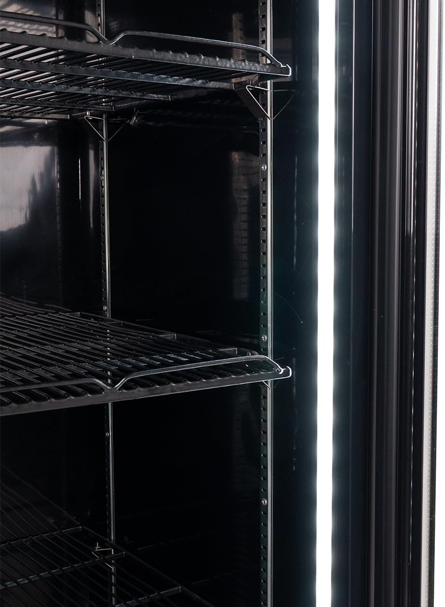 Getränkekühlschrank Eco 630 mit Leuchtaufsatz & Klapptüren, 8 verstellbare Böden, 630L Kühlraum, Glastür, Innenbeleuchtung, Gastronomiebedarf, schwarz für Gewerbe & Gastro