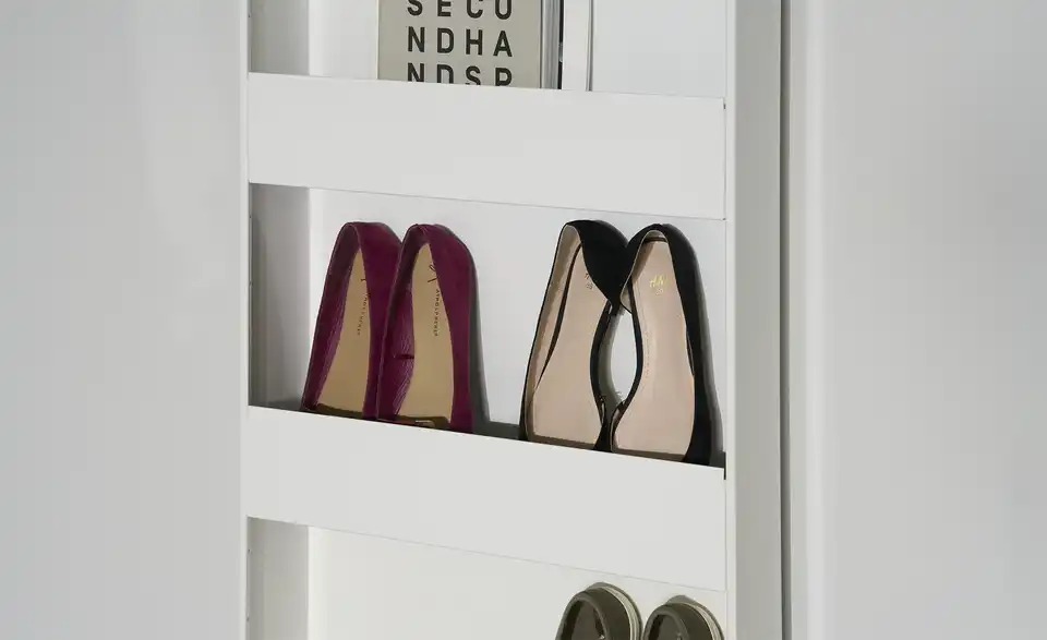 Schuh- und Mehrzweckschrank Santarem Weiß Spiegelfront (Kristall)