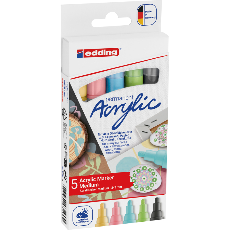 Edding Acrylmarker 5100 medium, pastell, 5 Stück, assortiert