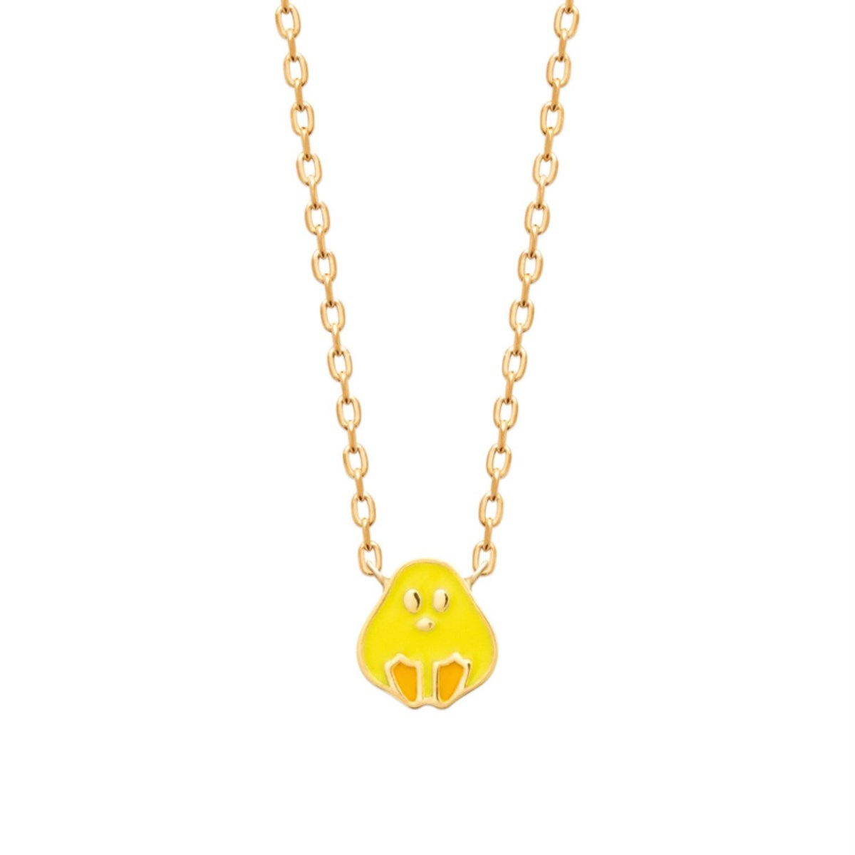 Collier poussin émail coloré jaune et orange Plaqué OR 750 3 microns