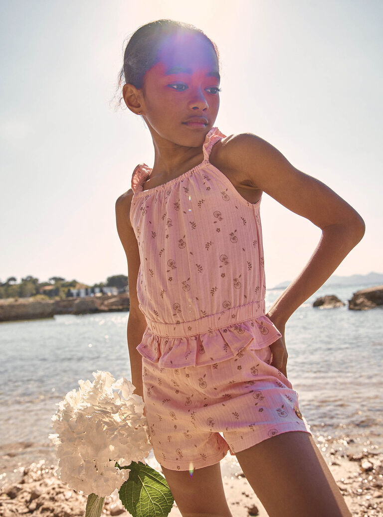 Combishort blush à imprimé fleuri