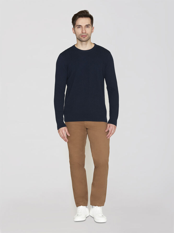 Knowledge Cotton Apparel VAGN regular bubble knit crew neck - Regenerative Organic Certified - Blå
