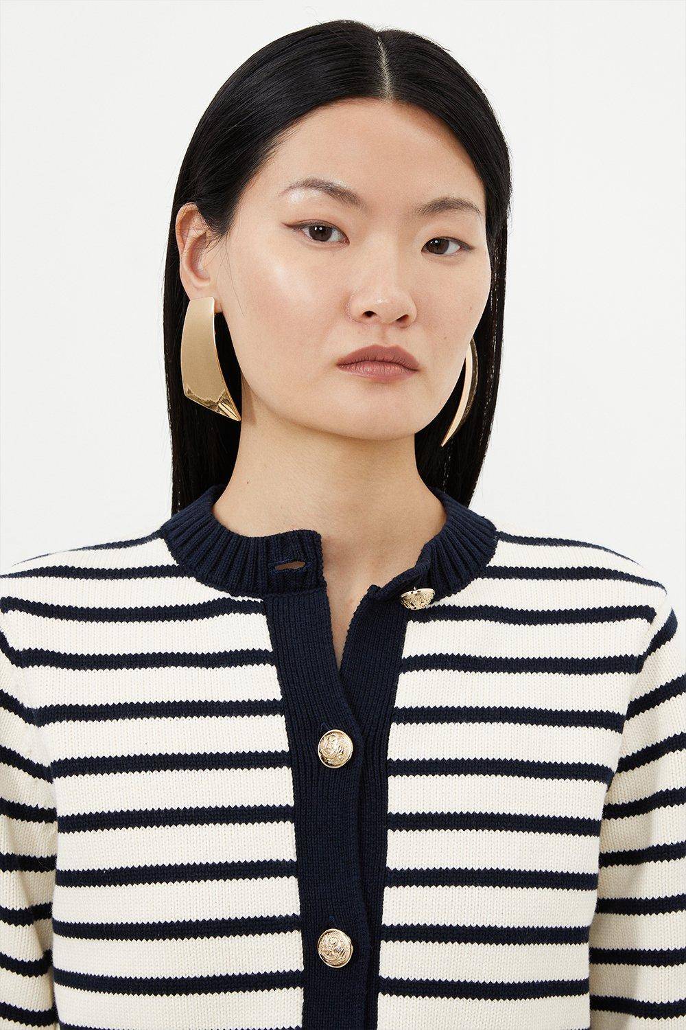KarenMillen Cardigan en tricot court en coton à rayures et à coupe boxy