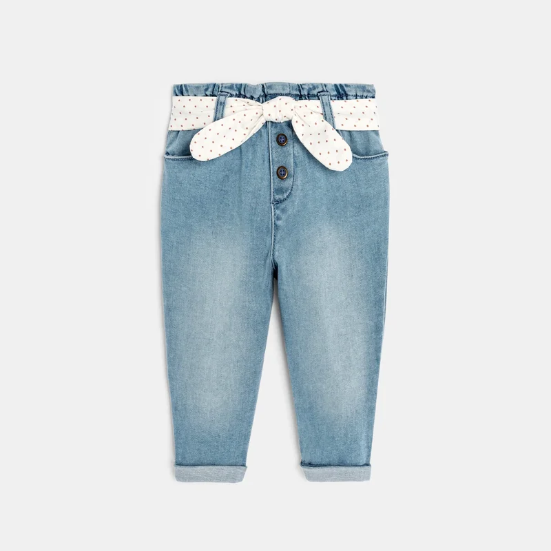 Pantalon taille haute bleu bébé fille Bleu