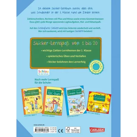 Carlsen Verlag Schlau für die Schule: Mein buntes Sticker-Lernbuch: Zahlen, Rechnen, Logikrätsel
