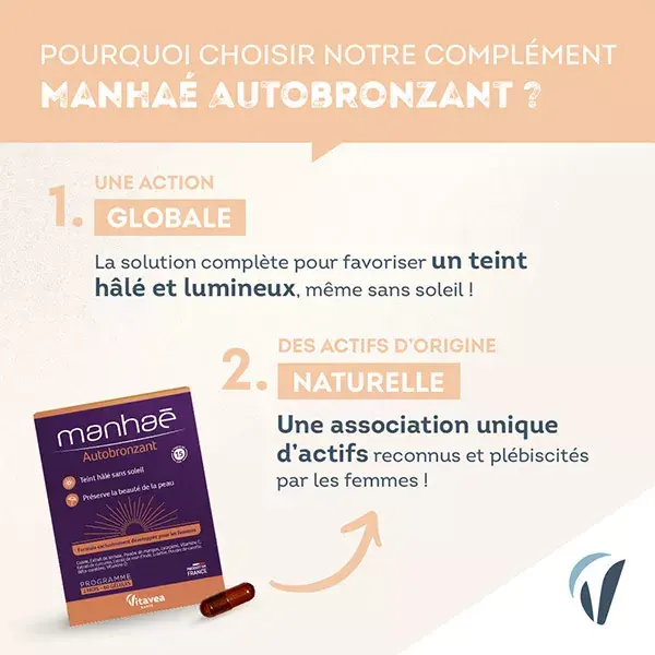 Manhaé - Autobronzeador - Pele bronzeada sem sol - Preserva a beleza da pele - 60 cápsulas