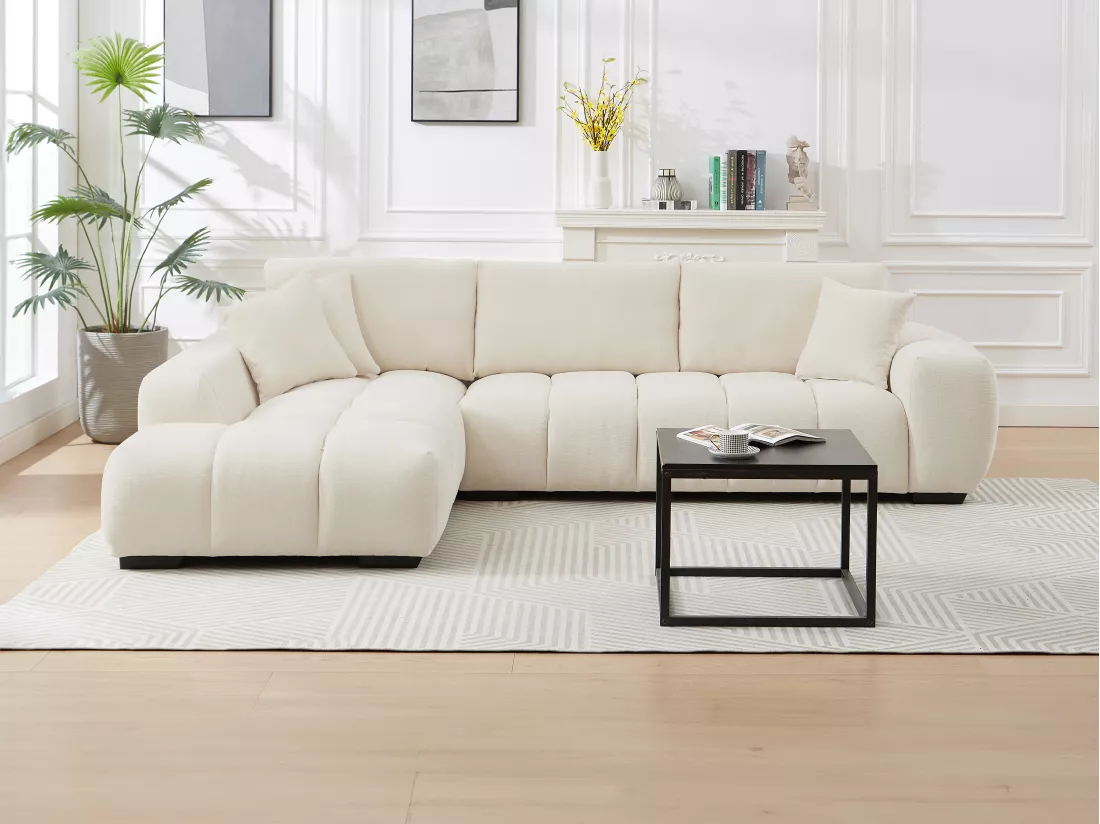 Canapé d'angle gauche en tissu beige BERENIA