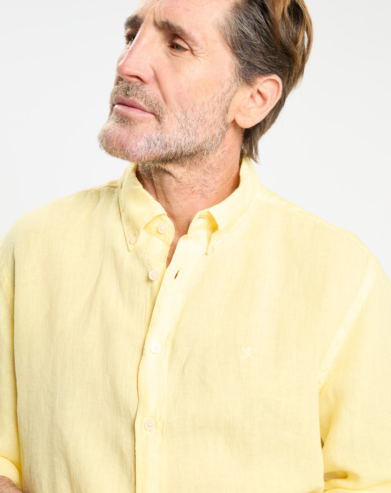 Hackett London Chemise 100% Lin Slim Fit jaune chiné