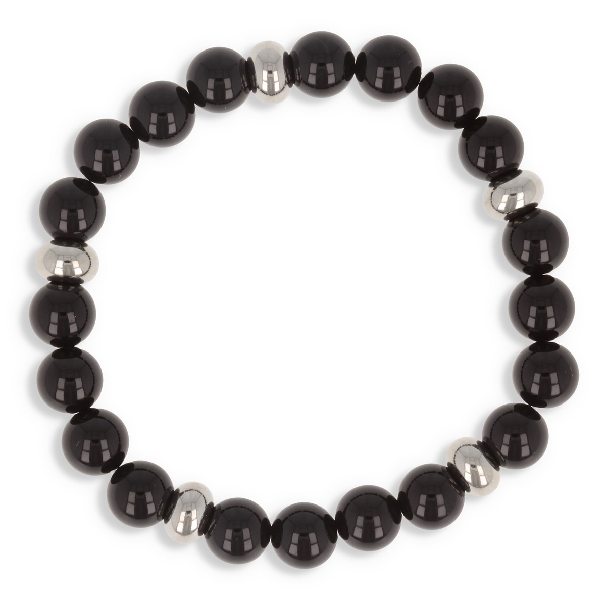 Bracelet élastique 60mm Pierres naturelles Agate noire Brillant sur acier