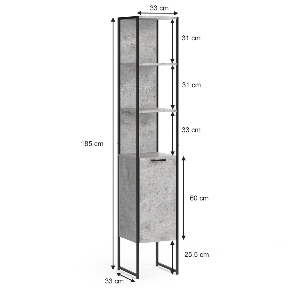 Vicco Badschrank Fyrk Beton Badezimmerschrank Hochschrank Badregal 5 Fächer