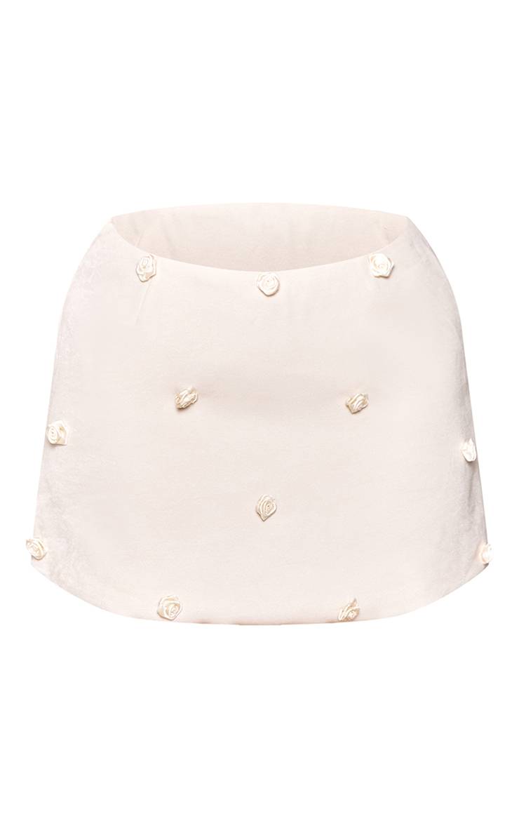 Crème Mini-jupe Ajustée En Tissu Tissé Avec Rosettes Pour Femme Petite