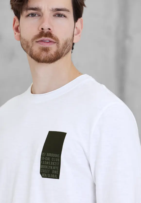 Langarmshirt mit Brustprint - White