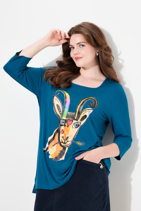 Shirt, Tiermotiv, A-Linie, Carree-Ausschnitt, 3/4-Arm