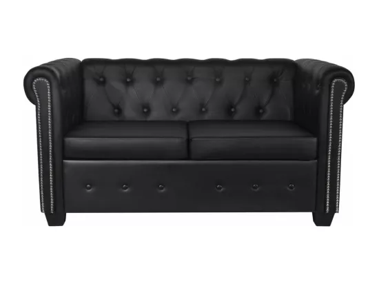 NETTLIFE Canapé Chesterfield à 2 places cuir synthétique noir