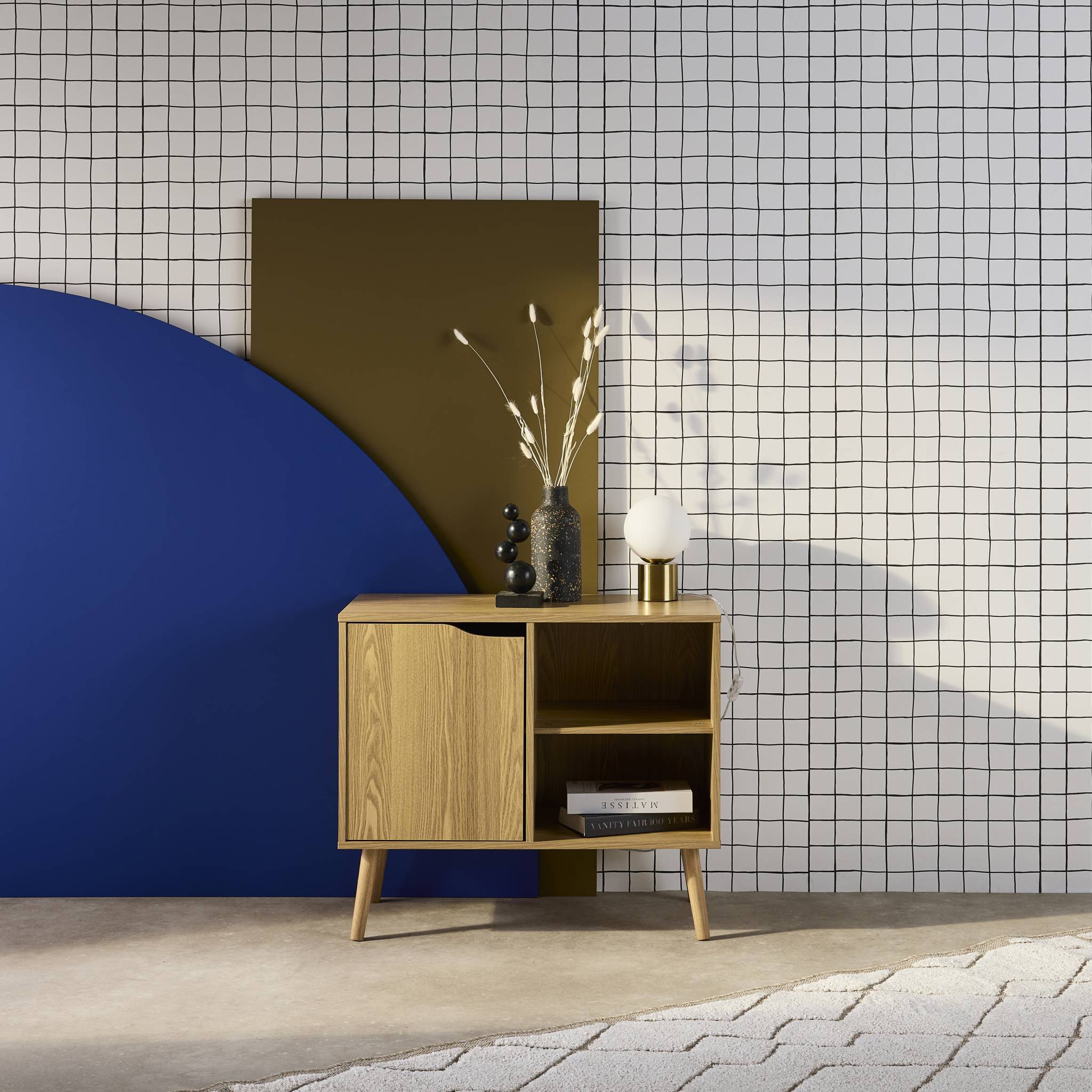 sweeek - Dressoir met walnoothout decor 1 deur, 2 planken, 80cm