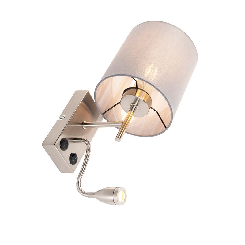 Moderne wandlamp staal met katoenen grijze kap - Stacca