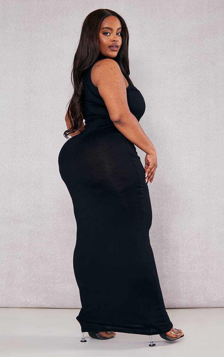 Noir Robe Mi-longue Col Montant Grande Taille