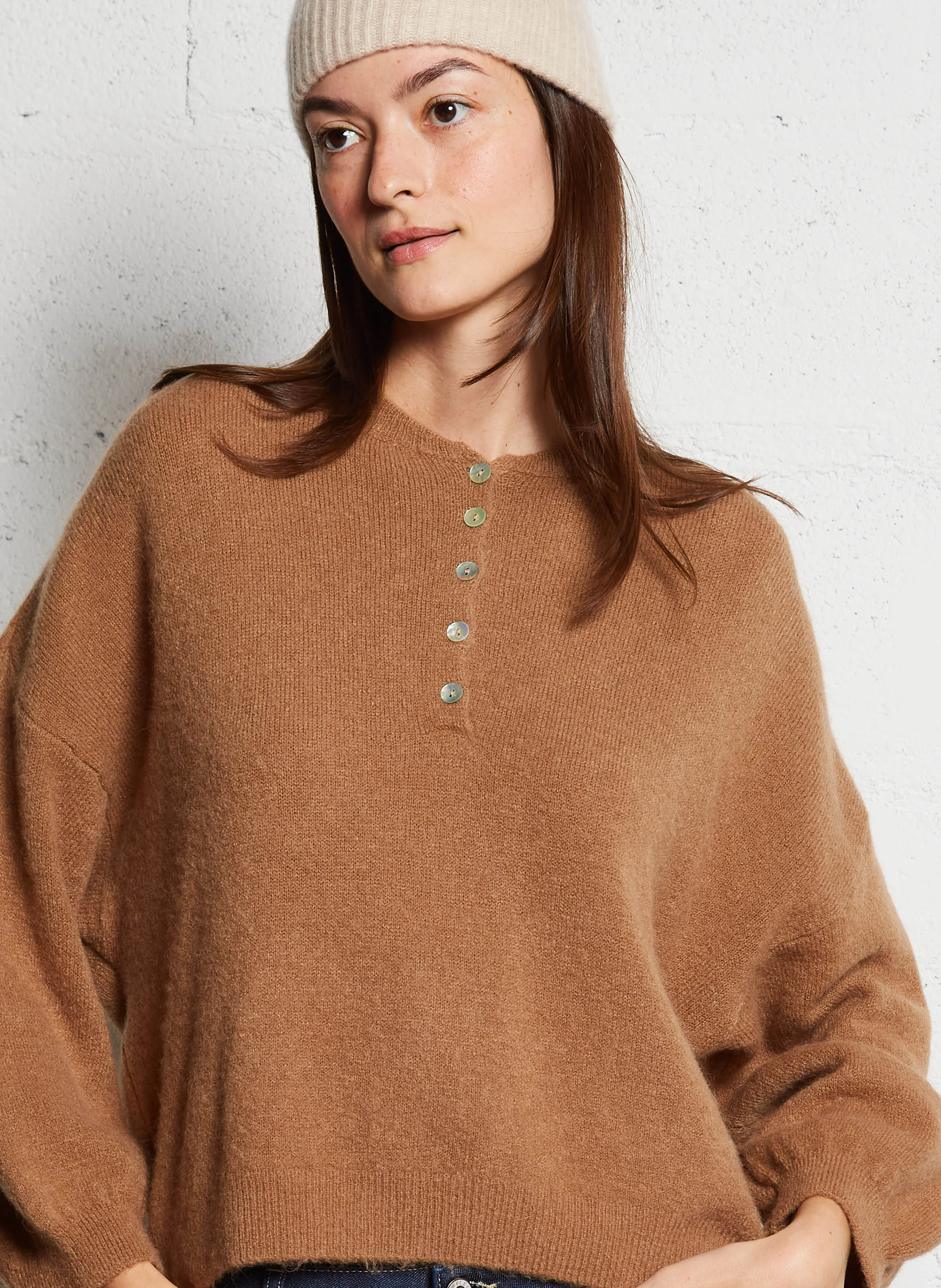 Pull col rond en laine mélangée | Marron