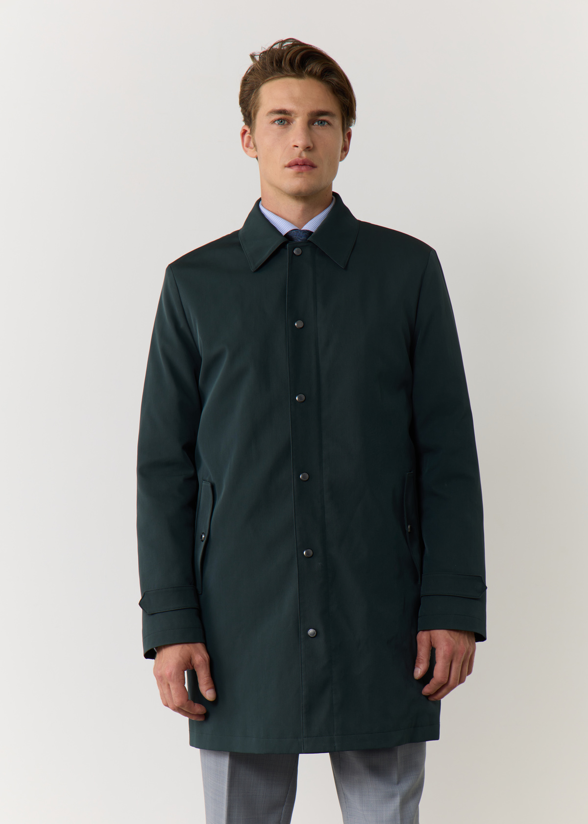 Trench droit uni bleu pétrole