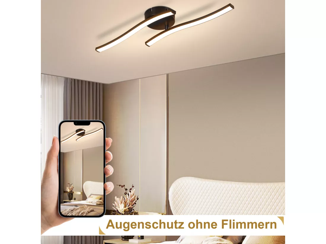 NETTLIFE Plafonnier salon LED plafonnier chambre moderne noir 12W 3000K intérieur blanc chaud