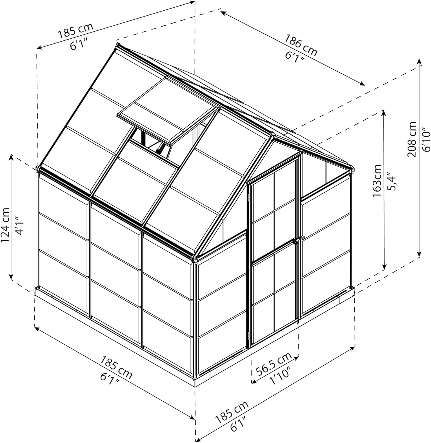 Canopia by Palram Gewächshaus klein Harmony 6x6 Treibhaus185x186 cm Aluminium Grün Tomatenhaus Polycarbonatplatten UV-beständig