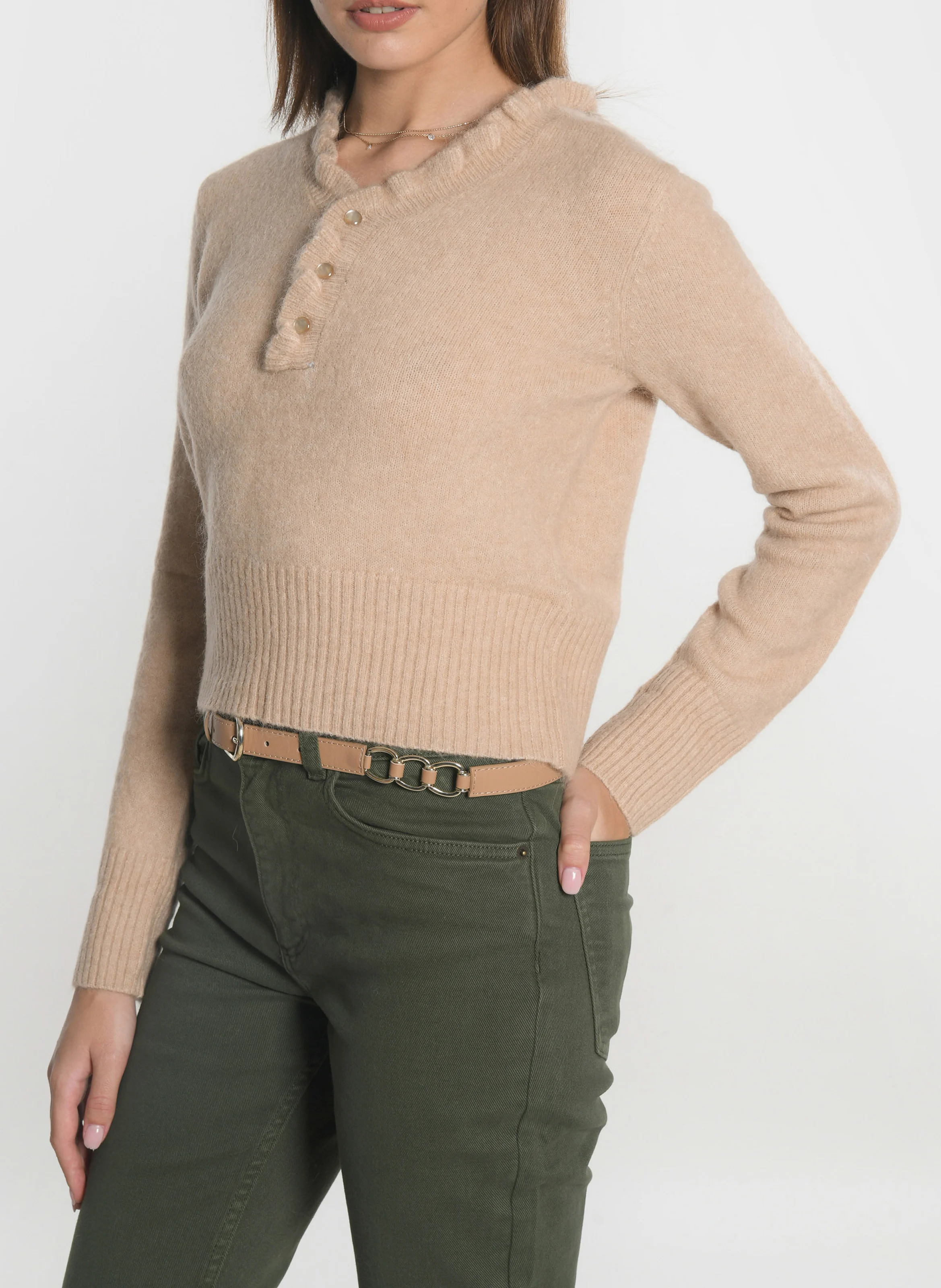 SANDRINE - Pull droit col V | Beige