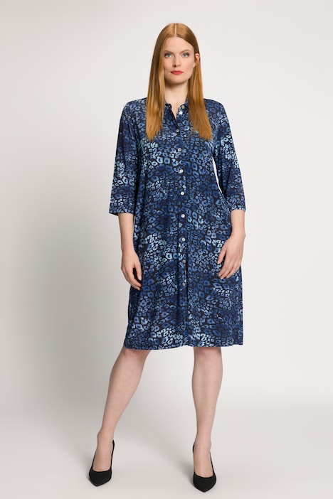 Slinkykleid, Leo-Design, A-Linie, Hemdkragen, 3/4-Arm