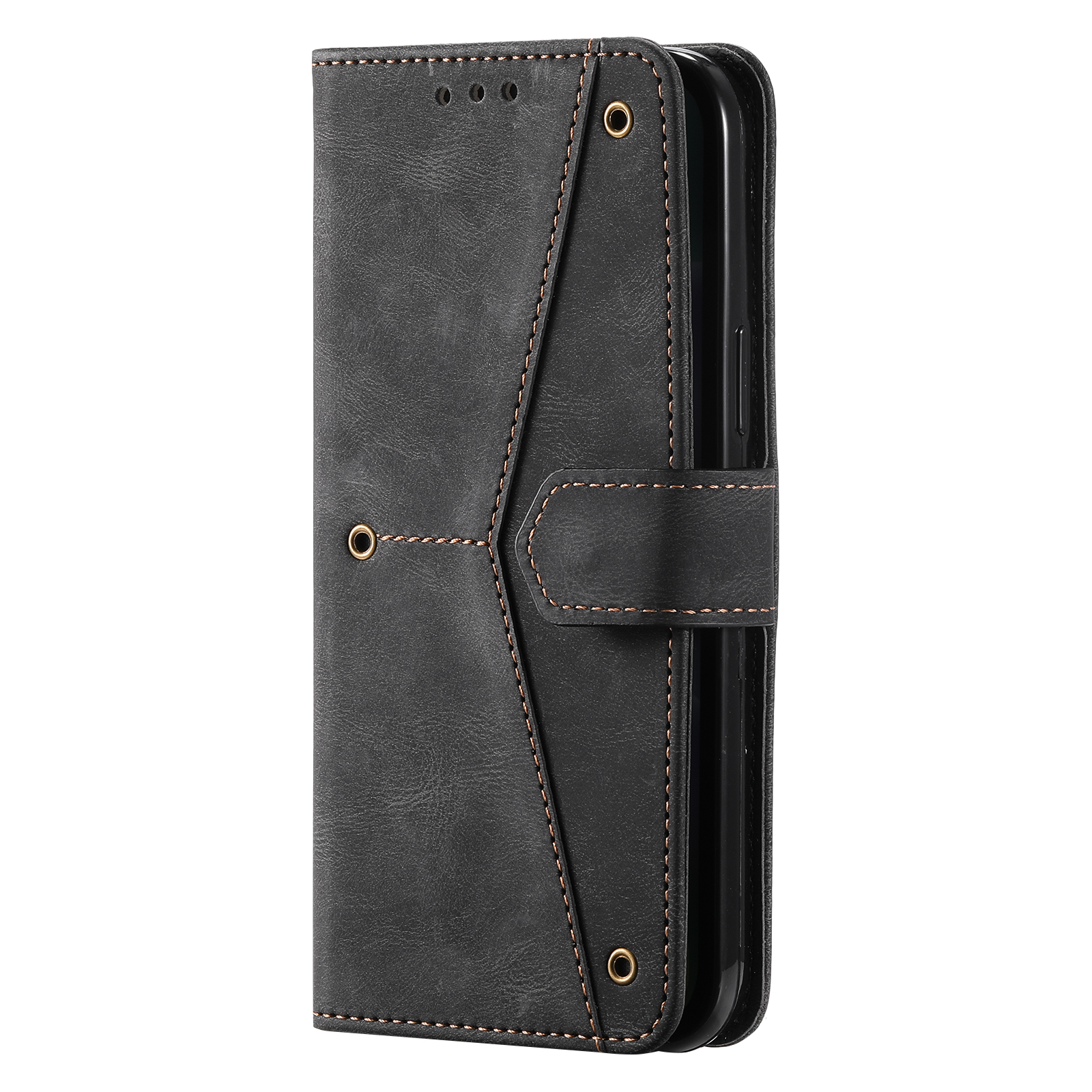 iPhone 14 Pro Vintage Leder Tasche Flip Cover mit Kartenfächer   Handschlaufe (ohne Magnetverschluss) - Schwarz