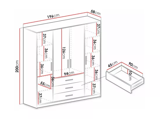 Armoire Dortivu 112, Blanc, 200x196x58cm, Portes d'armoire: Avec des charnières