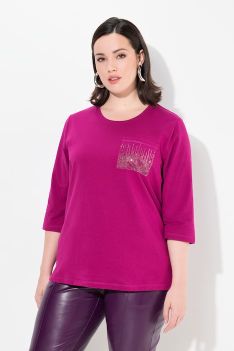 Shirt, Zierstein-Brusttasche, Rundhals, 3/4-Arm