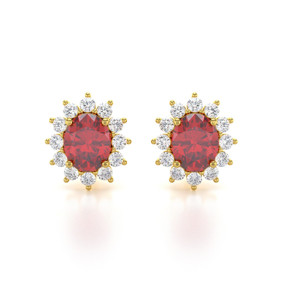 Boucles d'oreilles ADEN Or 585 Jaune et Rubis Forme Marquise 1.25grs