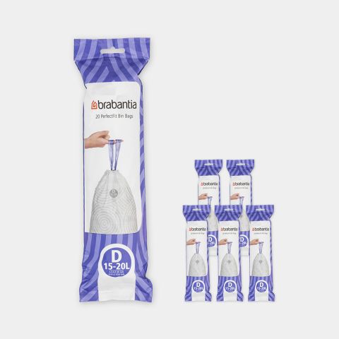 PerfectFit Afvalzakken Code D (15-20 liter), 6 rollen van 20 stuks